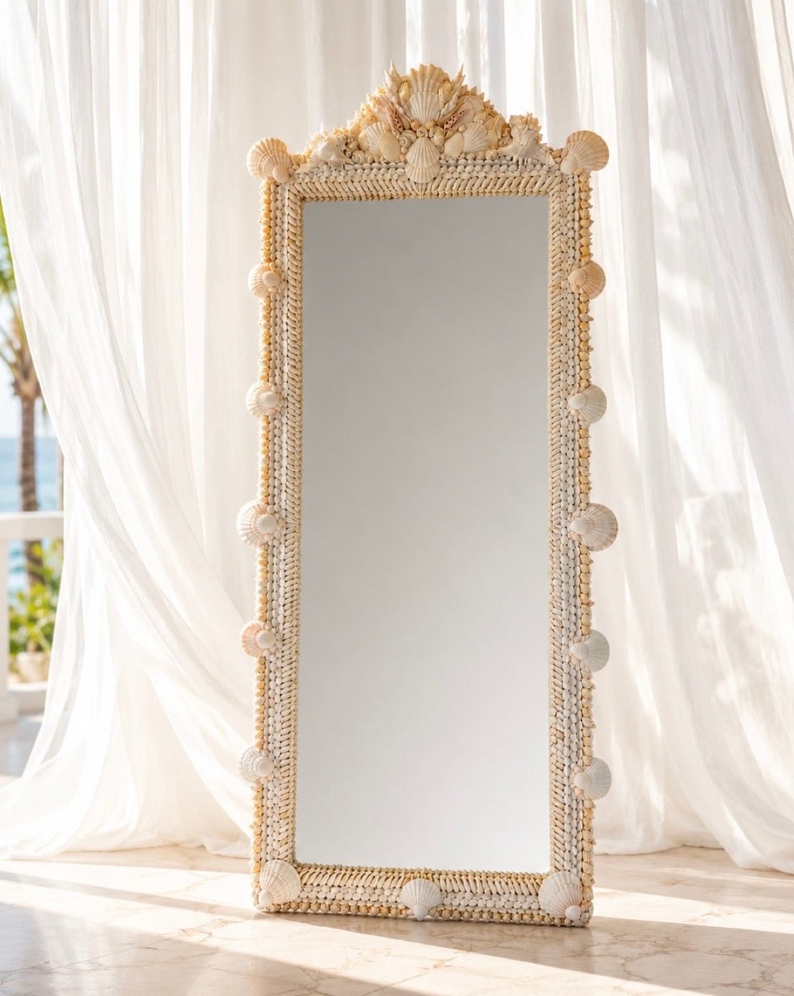 Handcrafted shell mirror by Delaney Shell Designs